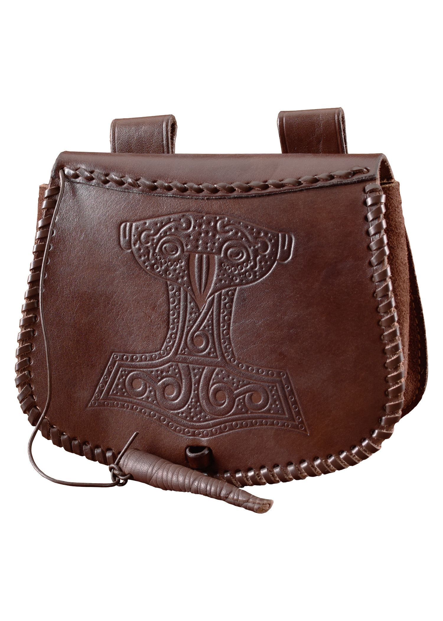 Bolsa Vikinga martillo de Thor en piel marrón, para llevar en el cinturón