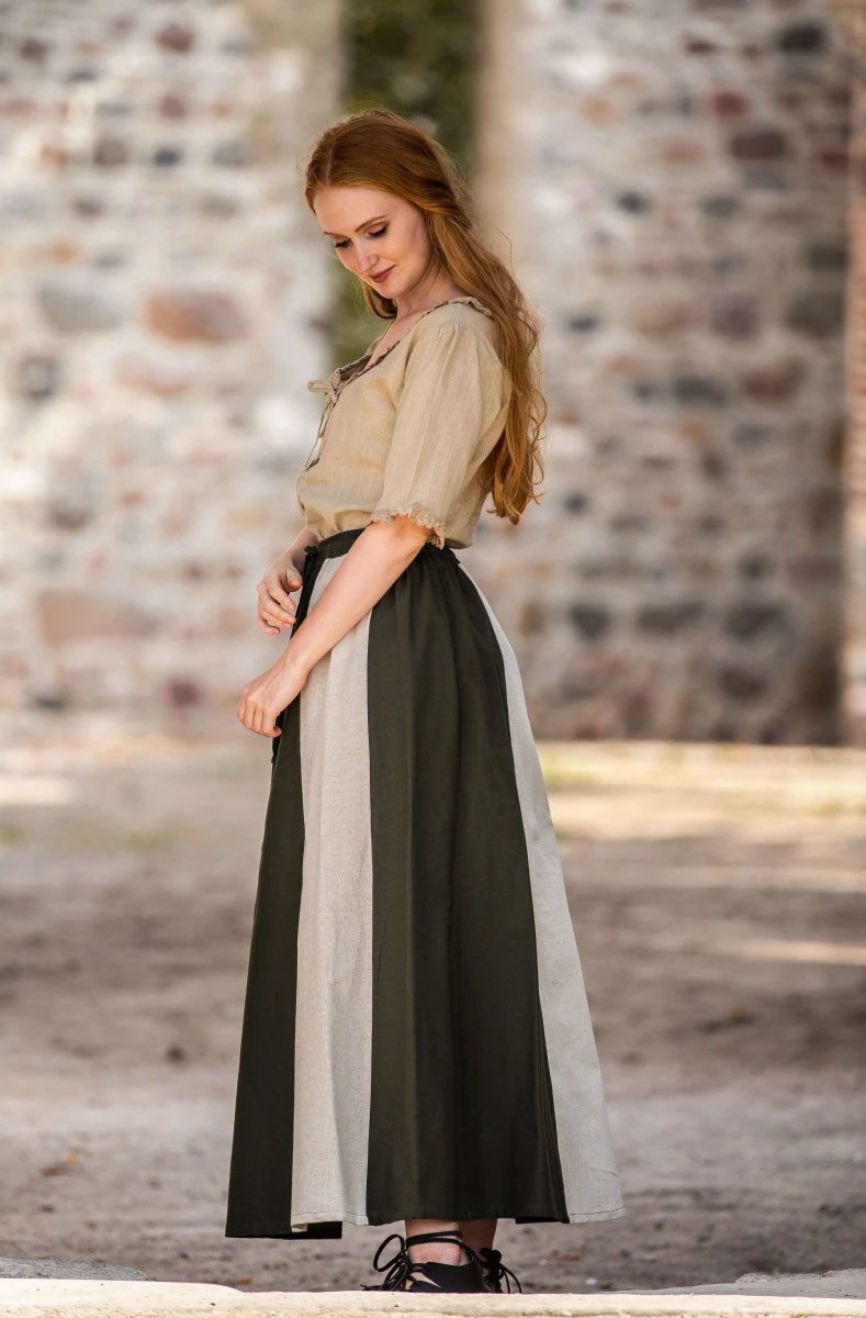 Falda medieval modelo Diana, verde-blanco natural