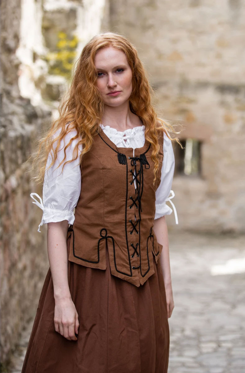 Chaleco medieval con bordados Selma, color marrón