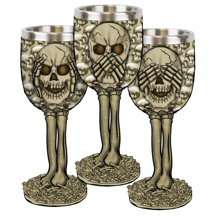 Copa tres calaveras, en aluminio y resina