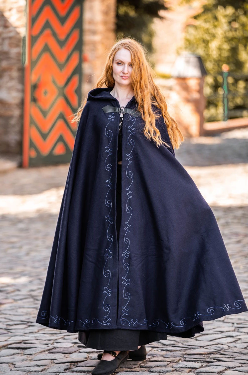 Capa medieval de Cabo azul con capucha, modelo Gesa