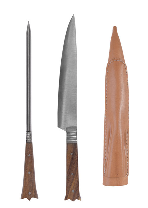 Set 2 cubiertos medievales almenados largos - mango madera