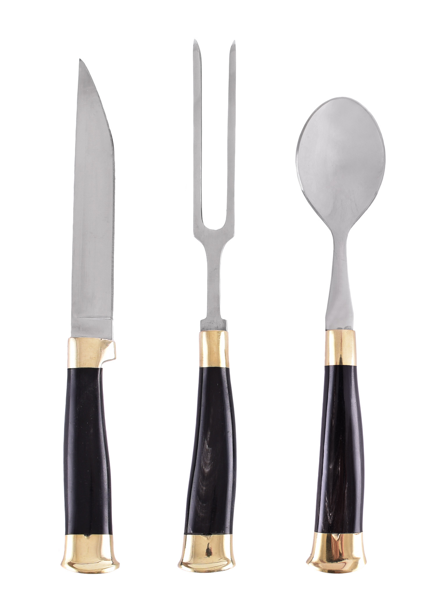 Juego 3 cubiertos medievales con funda, mango de asta