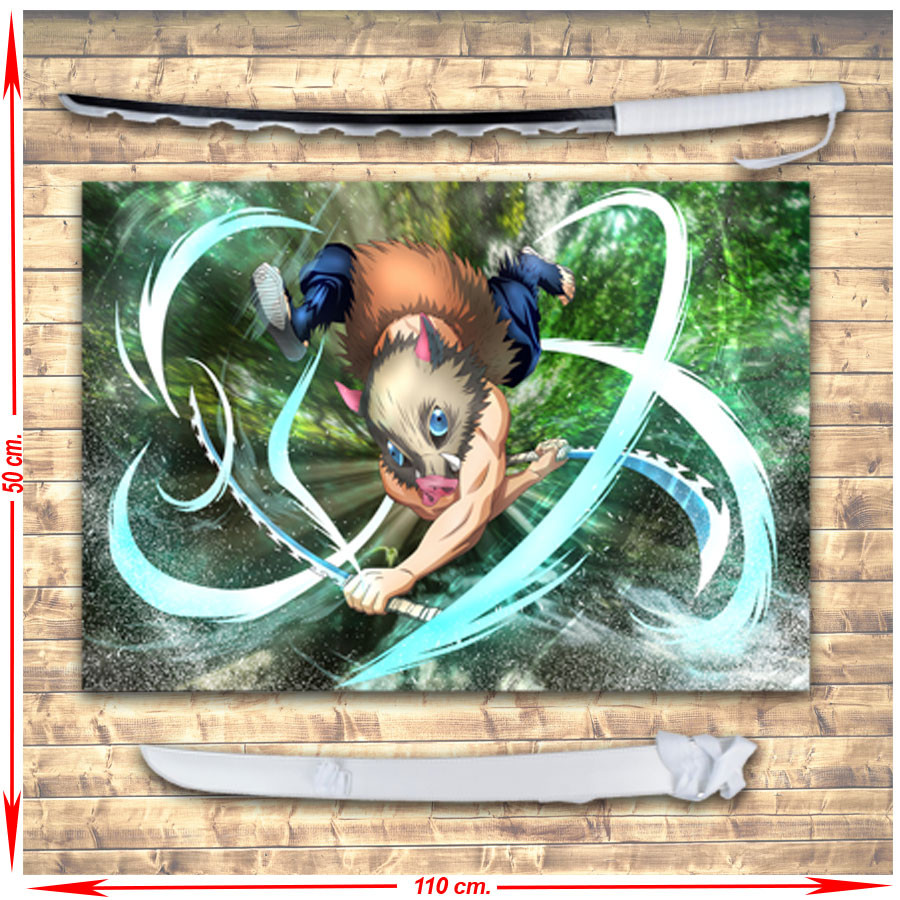 Pack estandarte + katana de Inosuke Hashibira de Demon Slayer