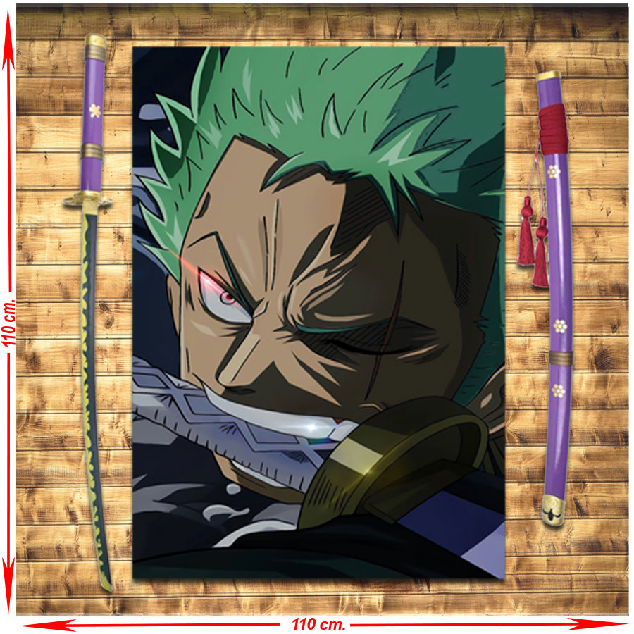 Pack Katana lila Enma de Zoro Roronoa + Estandarte, One Piece