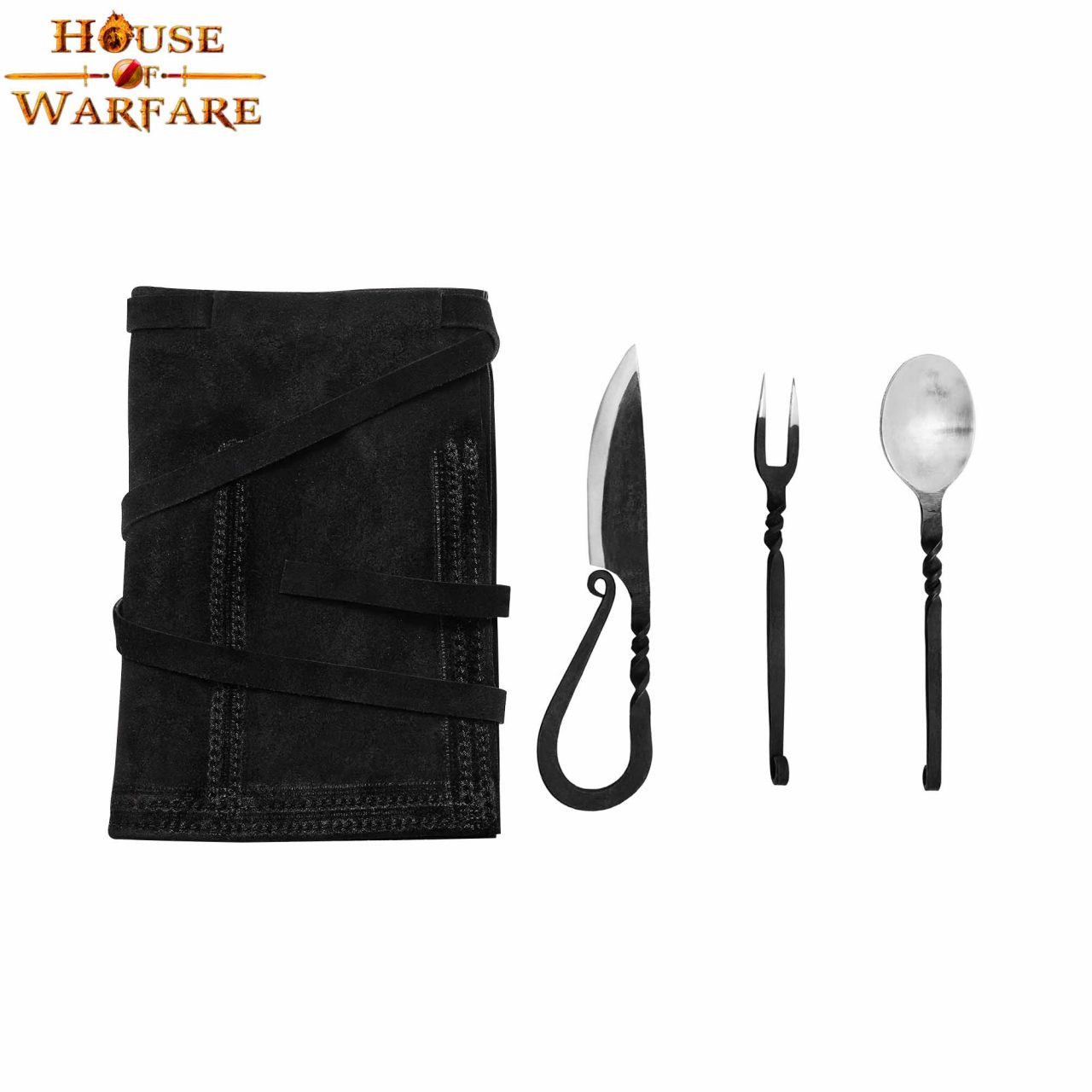 Juego 3 cubiertos medievales forjados con funda