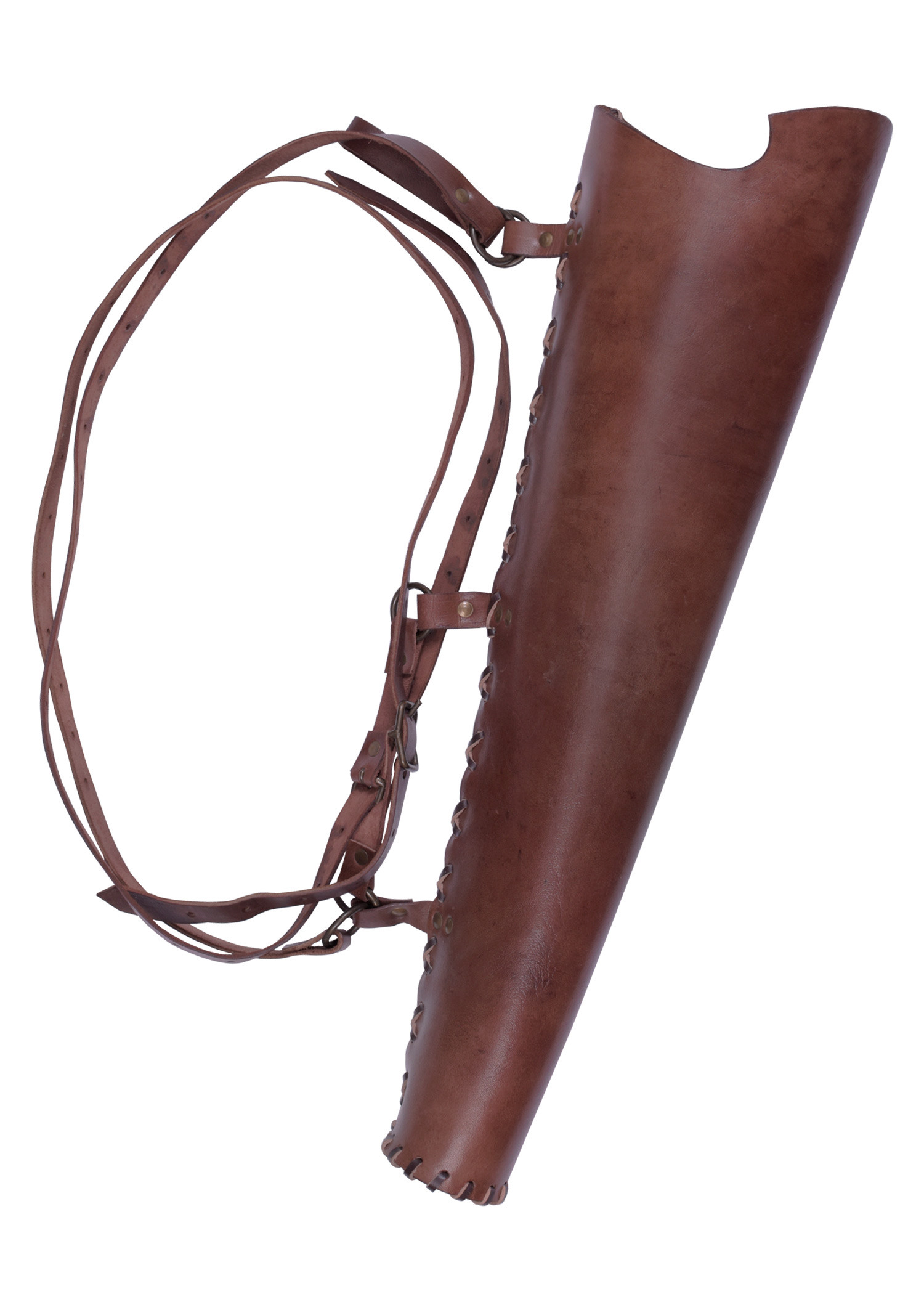 Carcaj de cuero marrón, con correa trasera (64 cm.)