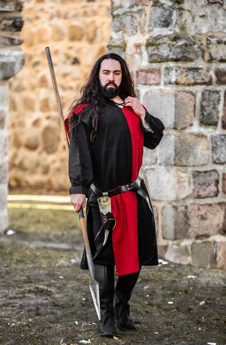 Túnica medieval Tablero de Ajedrez, negro-rojo