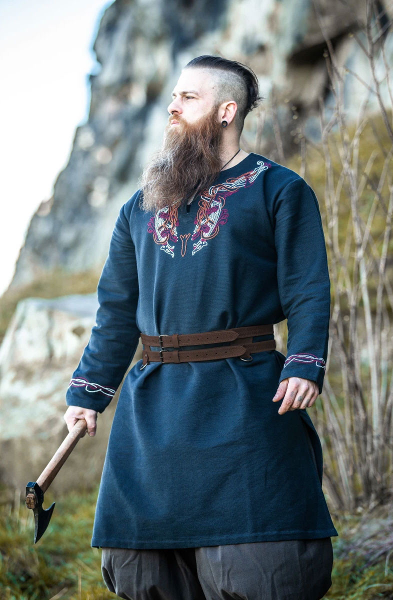 Cinturón vikingo doble de cuero Axel, marrón oscuro