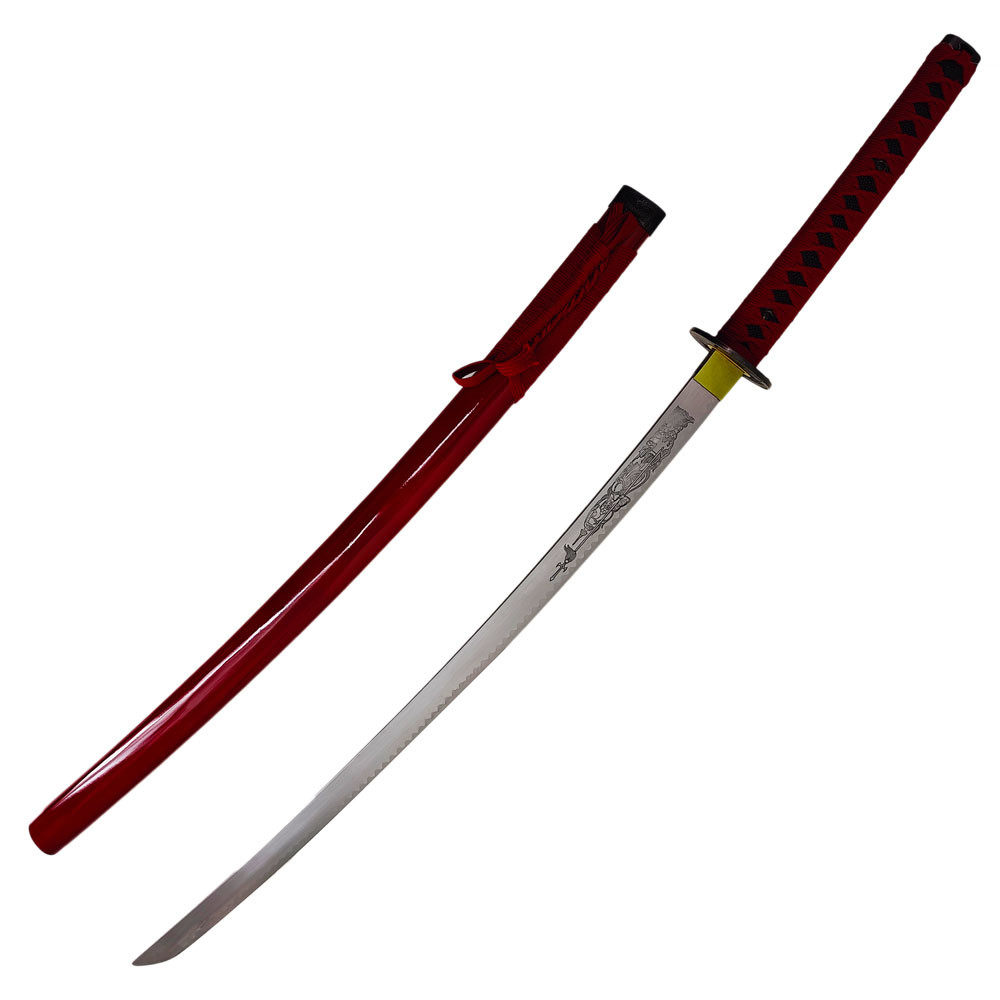 Katana decorativa roja con caja de madera (103 cm.)