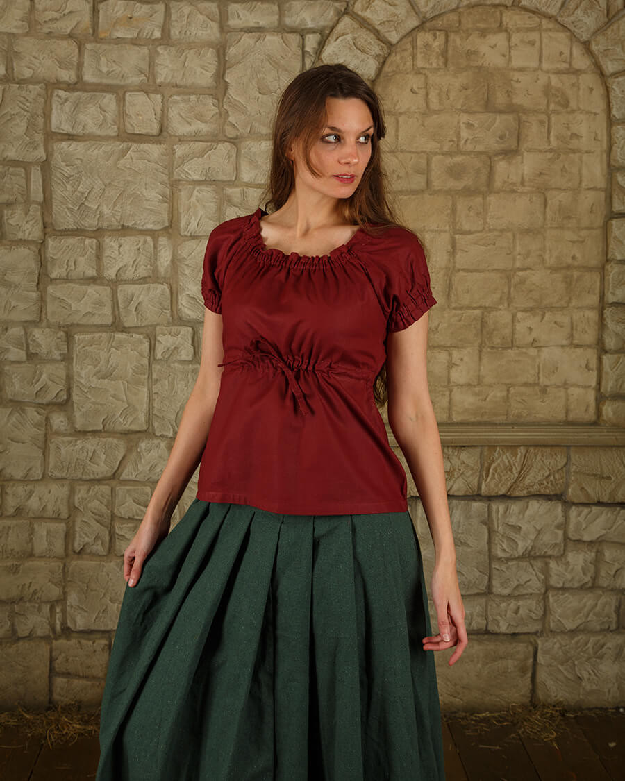 Blusa medieval algodón ligero modelo Kalina, burdeos