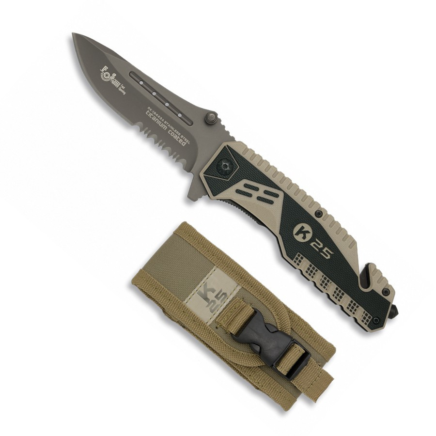 Navaja de rescate K25 coyote, apertura asistida