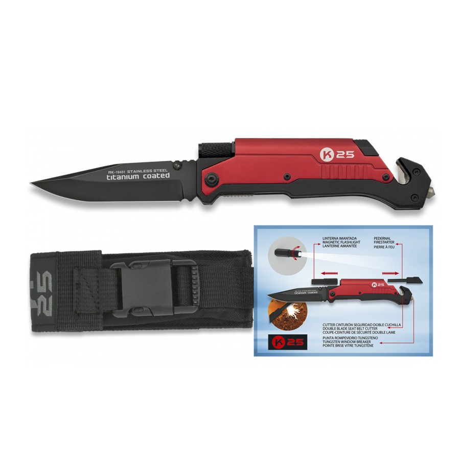 Navaja rescate RUI con linterna, hoja 9 cms.