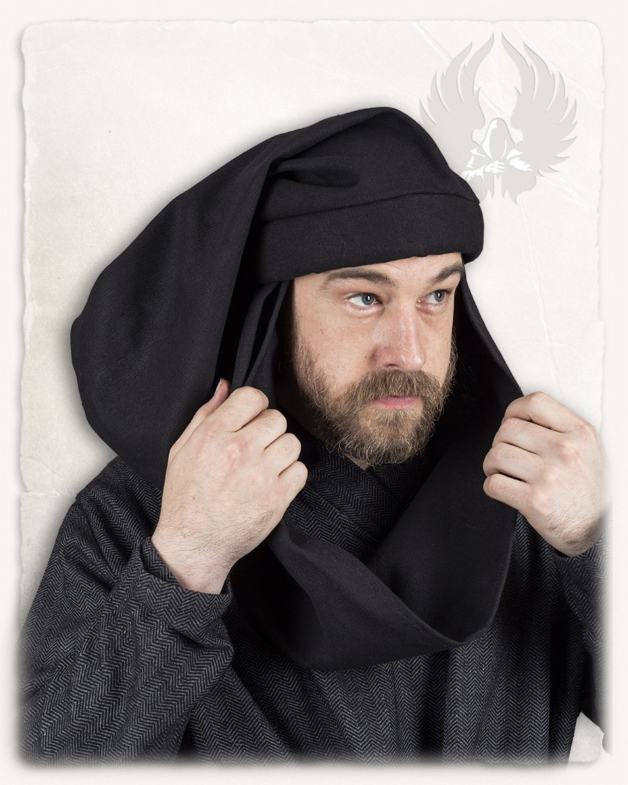 Gorro Medieval Rafael unisex en algodón, color negro