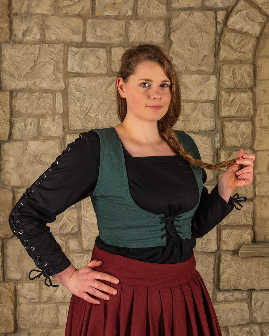 Corpiño medieval en algodón verde modelo Annabelle