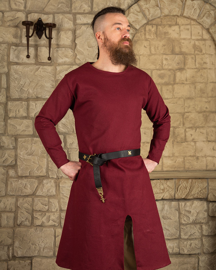 Túnica medieval larga en algodón burdeos modelo Wolfram