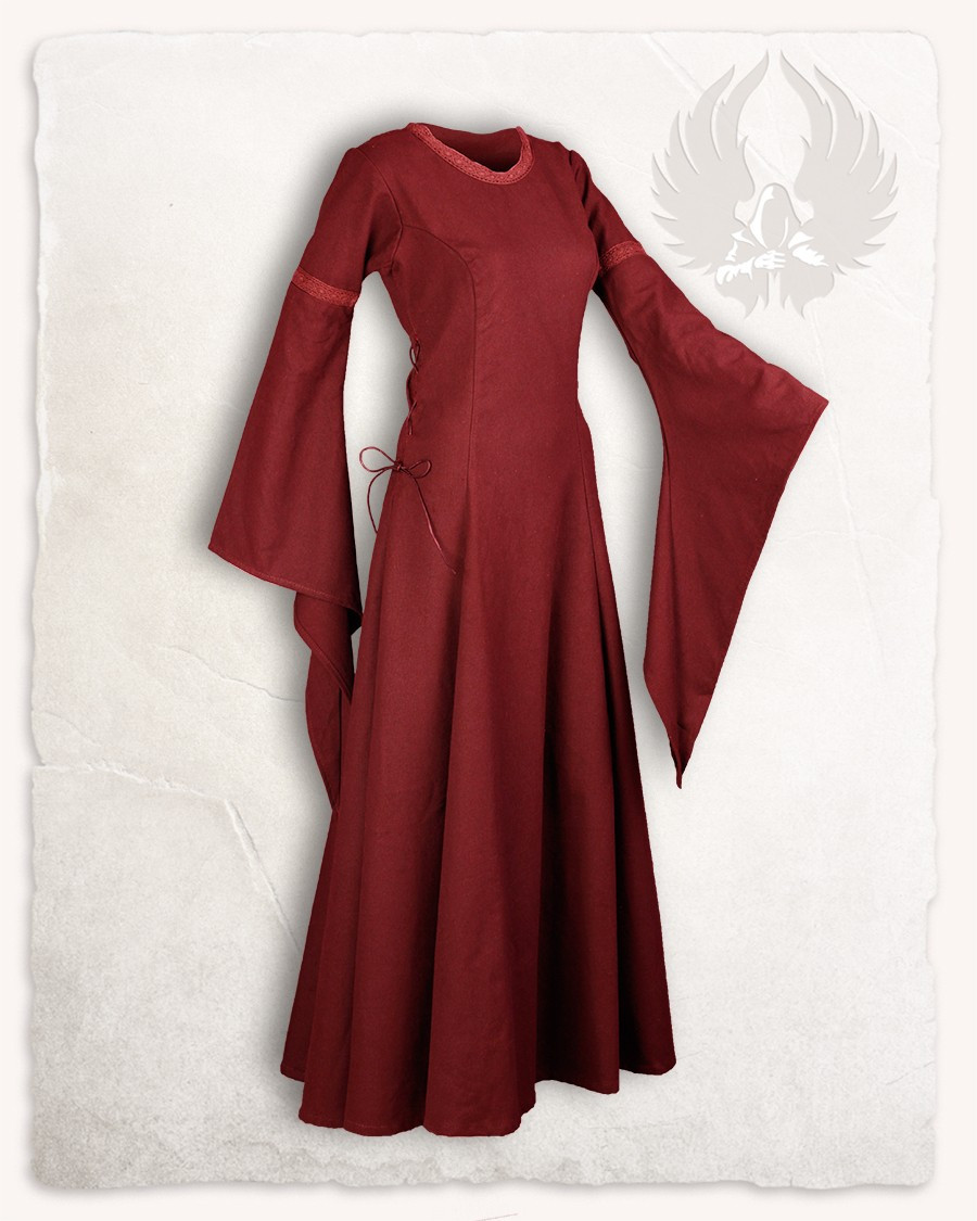 Vestido medieval en algodón premium modelo Lenora, burdeos