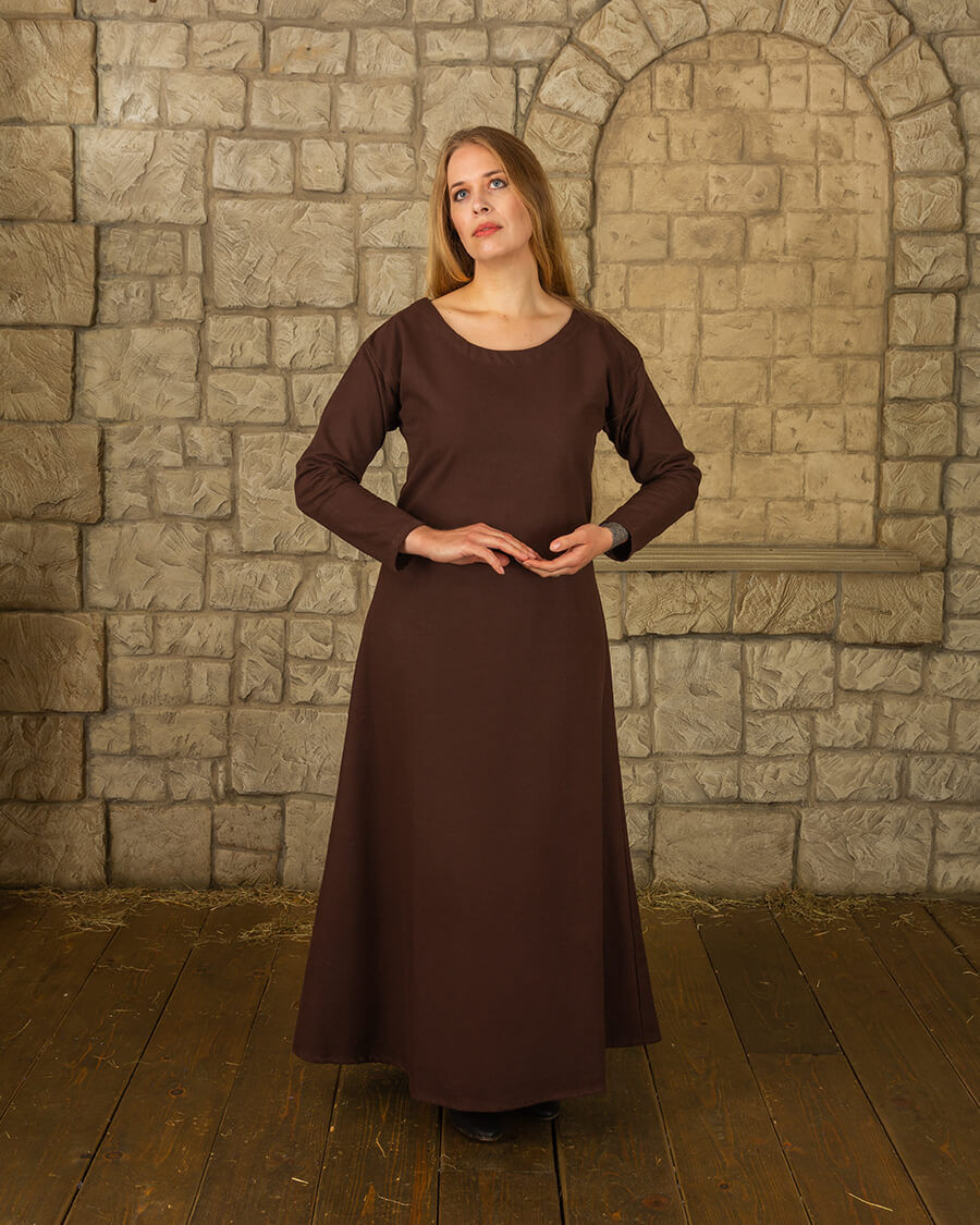 Vestido medieval en algodón premium modelo Lenora, marrón