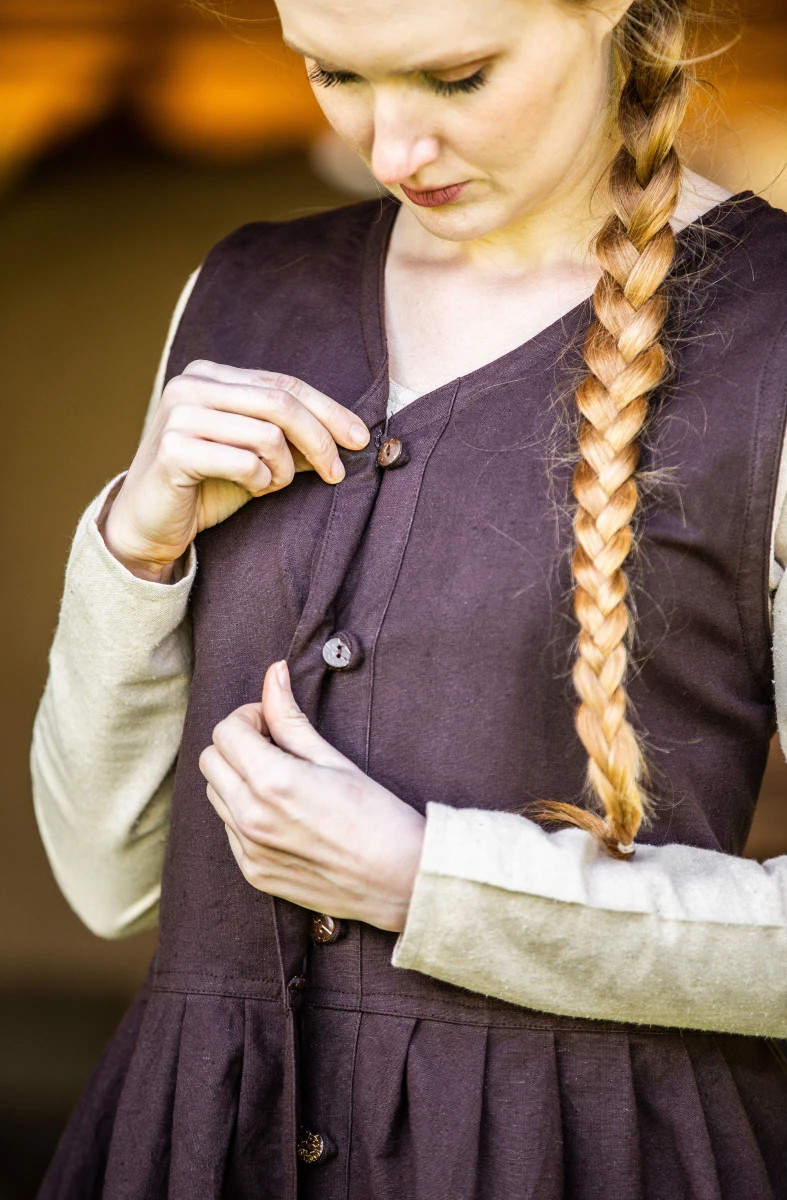 Vestido medieval sin mangas Arlette, color marrón