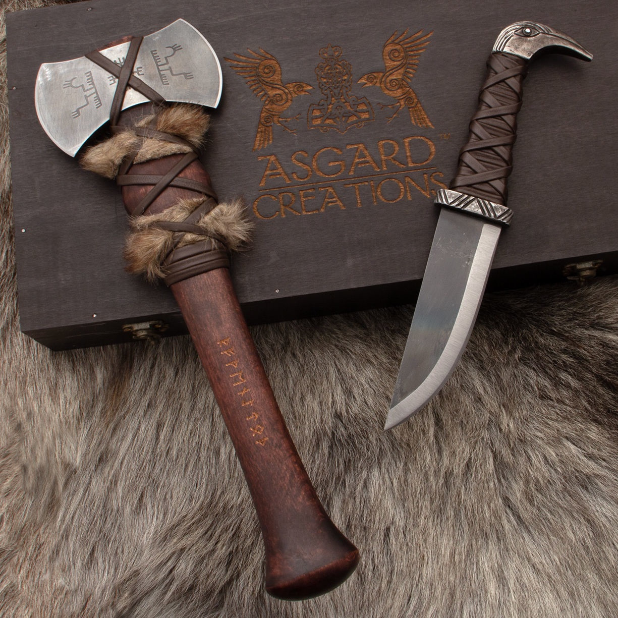 Juego de Hacha y Cuchillo Vikingo con caja, Asgard Creation