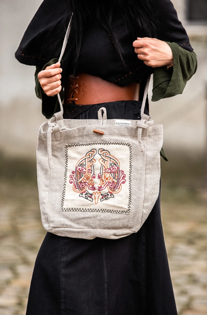Bolso con bordado vikingo modelo Tora, blanco natural