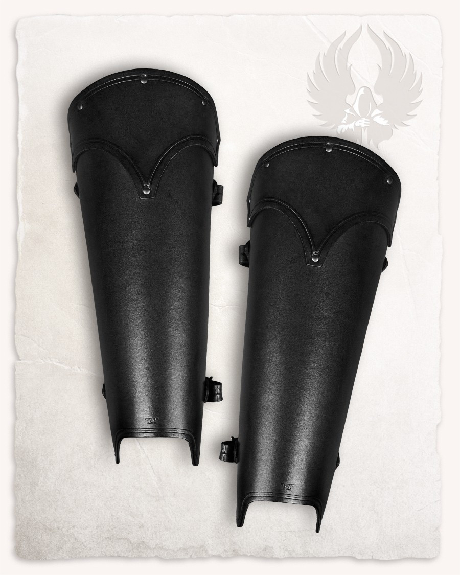 Grebas medievales en cuero negro modelo León