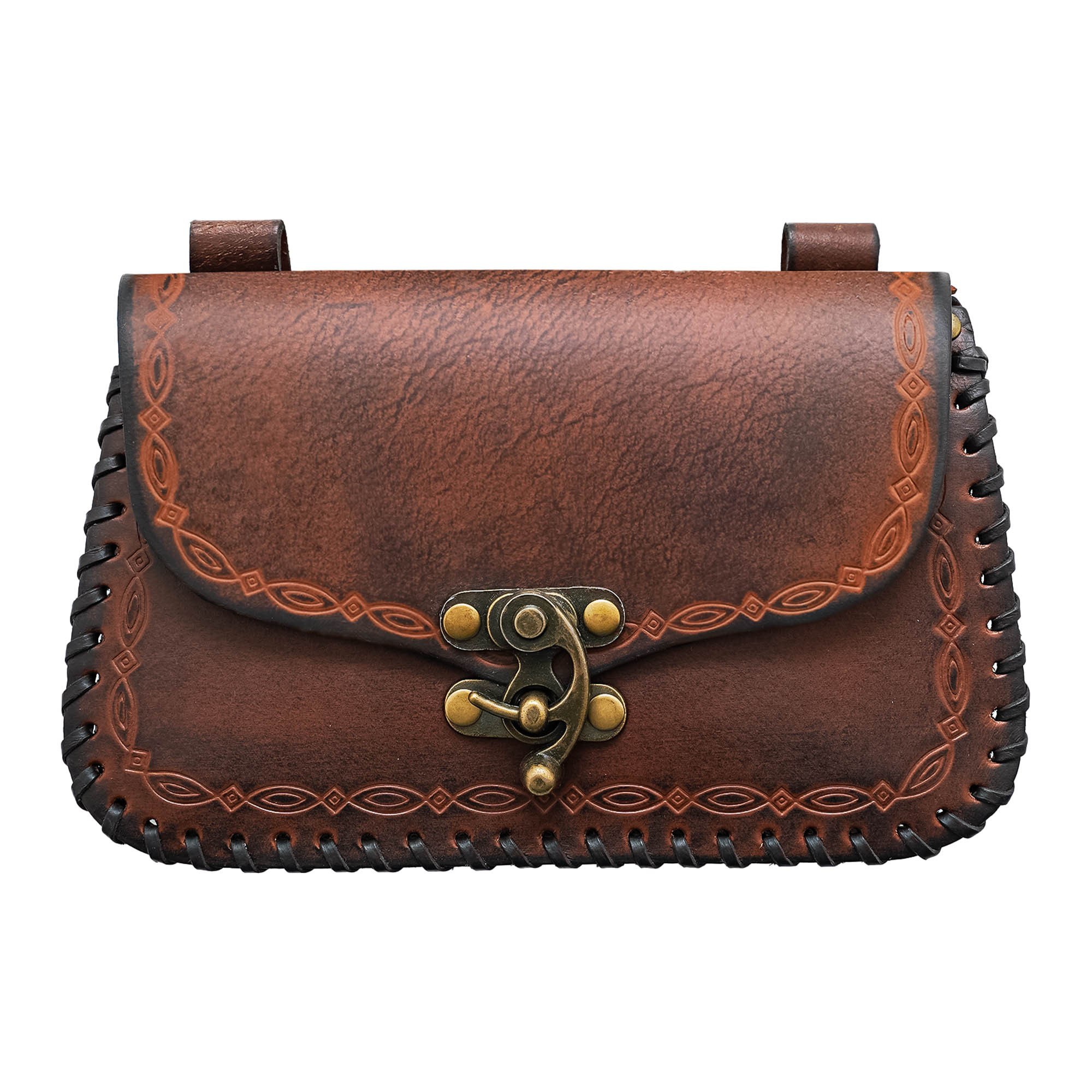 Bolso del Hechicero medieval, tipo riñonera, en piel - marrón