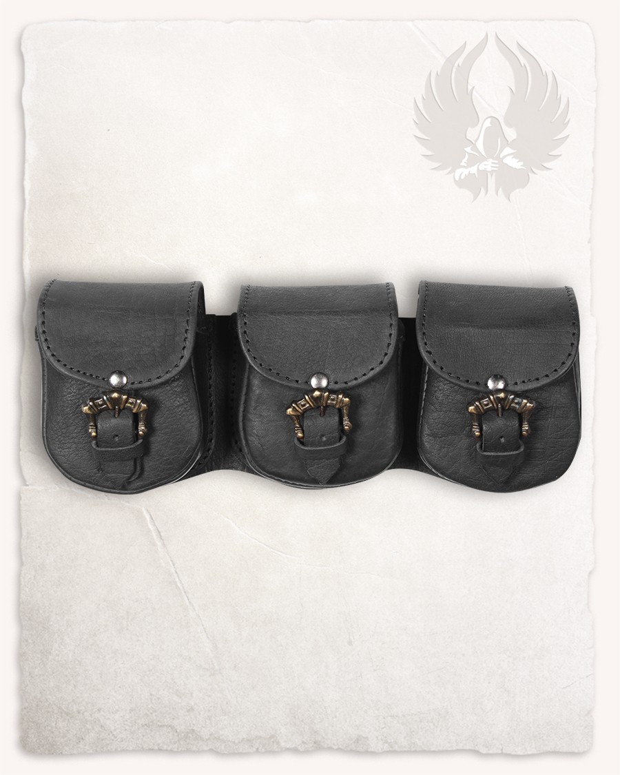 Set 3 bolsos medievales León para cinturón en negro