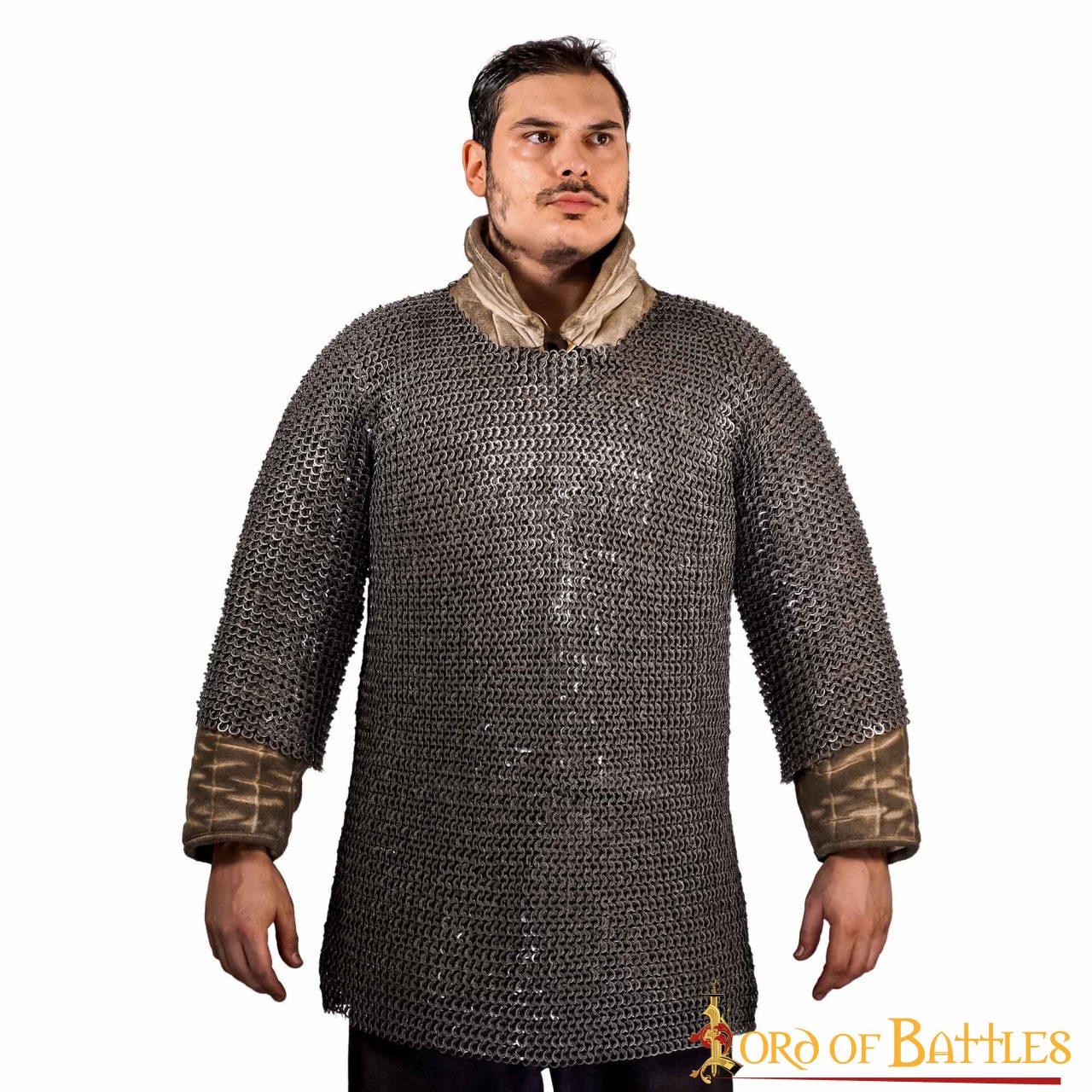 Cota de malla manga larga de anillas planas remachadas