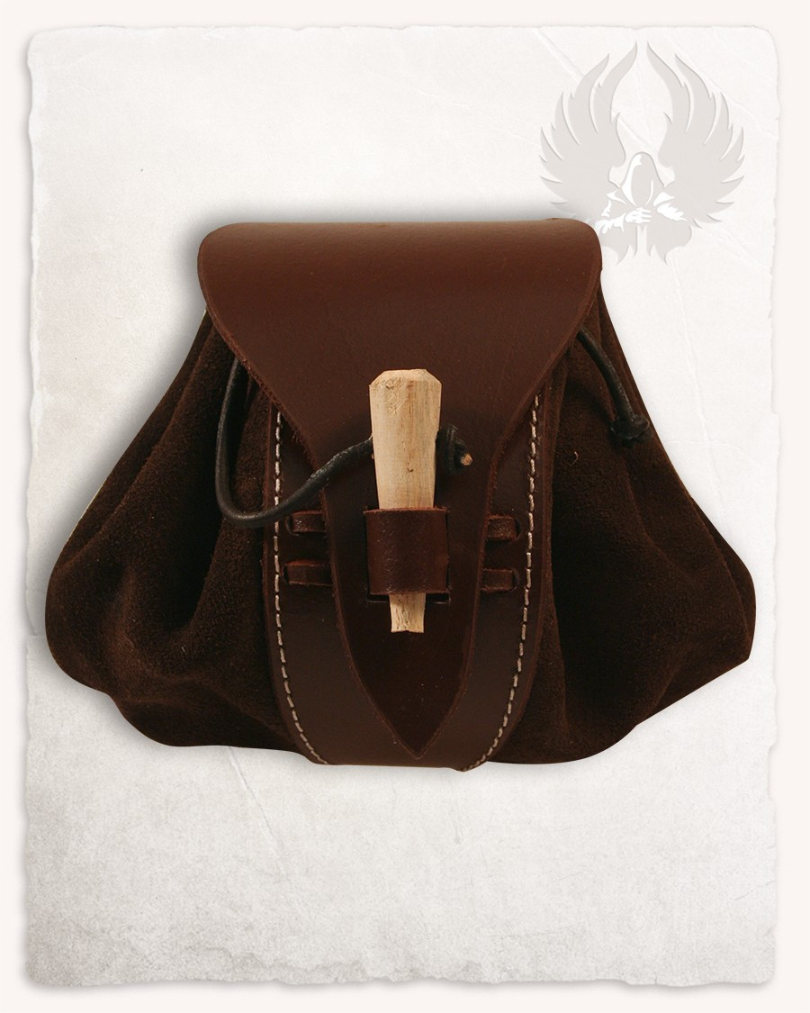 Bolsita medieval Gideon marrón con cierre de cuerno
