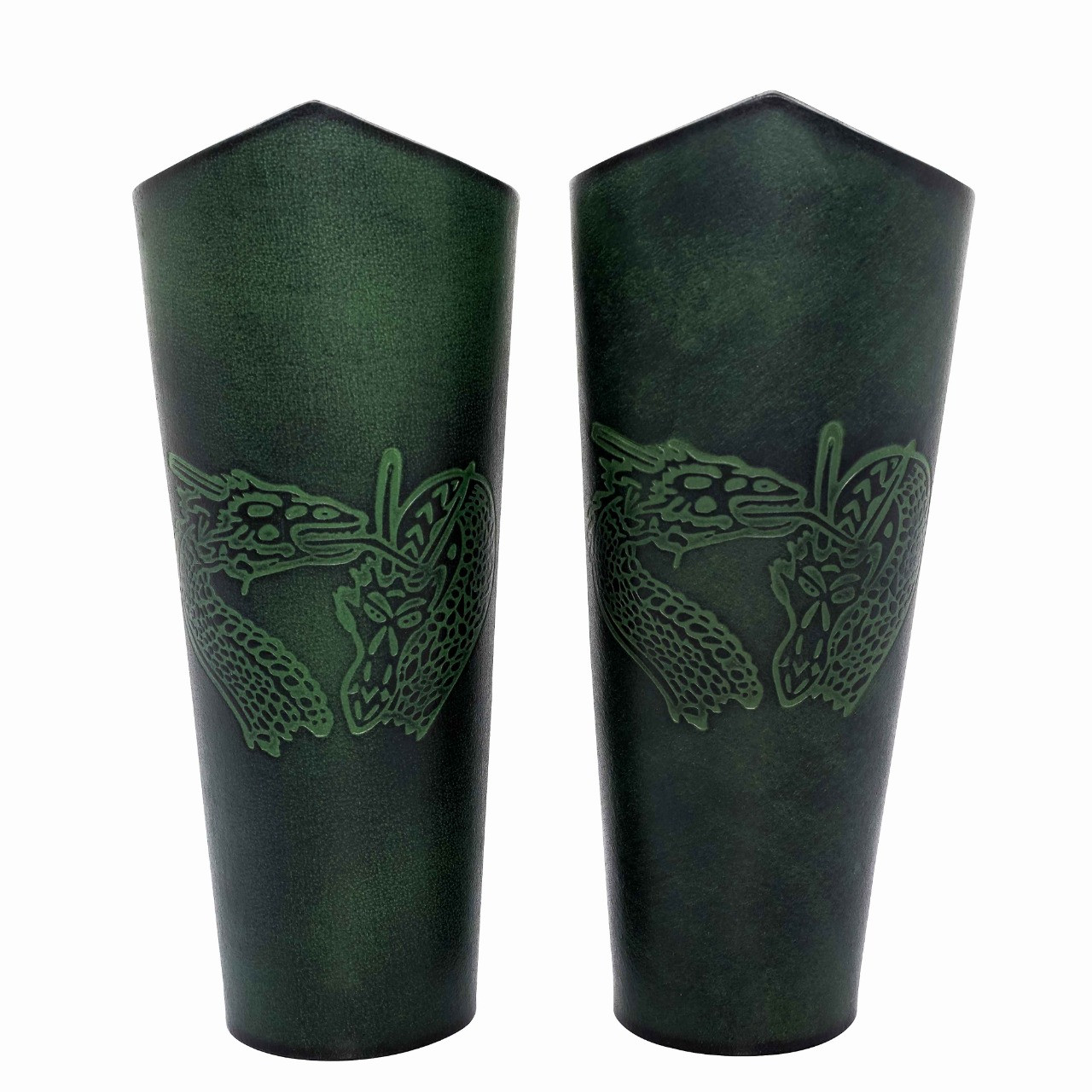 Brazaletes Fantasía Dragón en cuero repujado, verdes