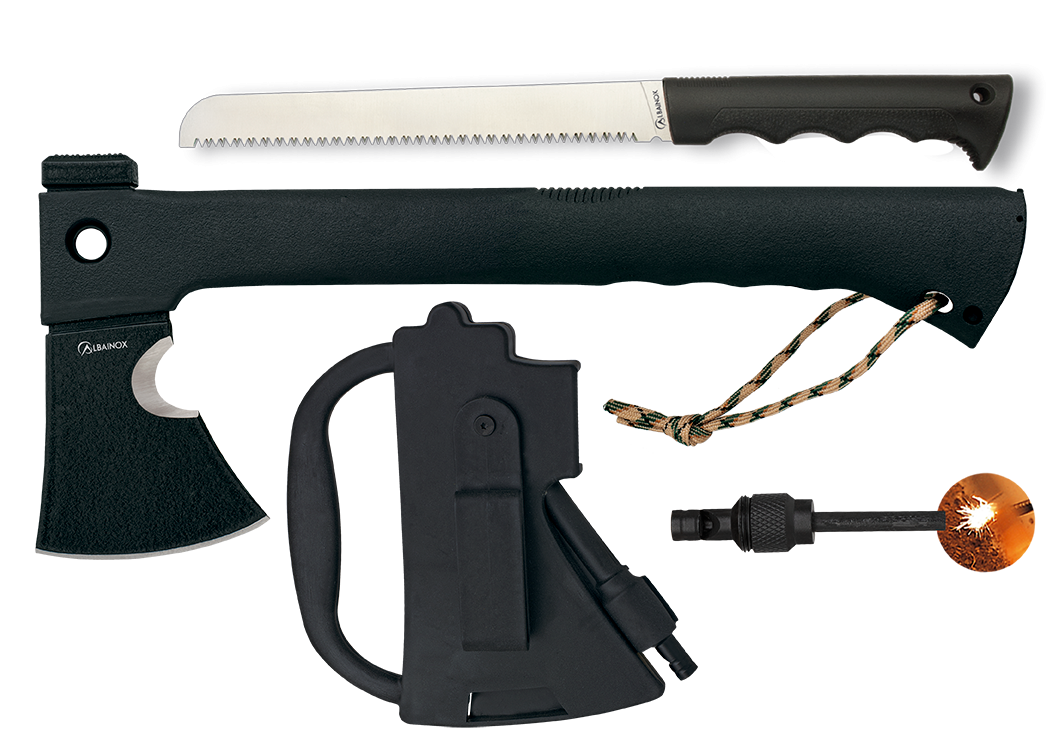 Hacha táctica marca Albainox, con pedernal y sierra