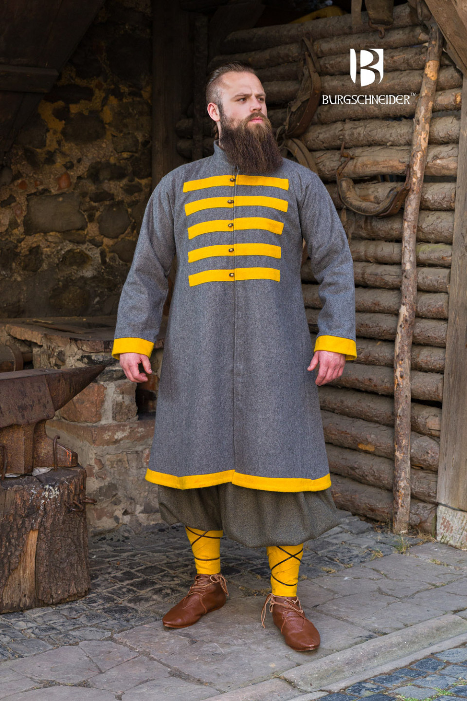 Abrigo medieval modelo Rus Bartosz, Gris oscuro-Amarillo