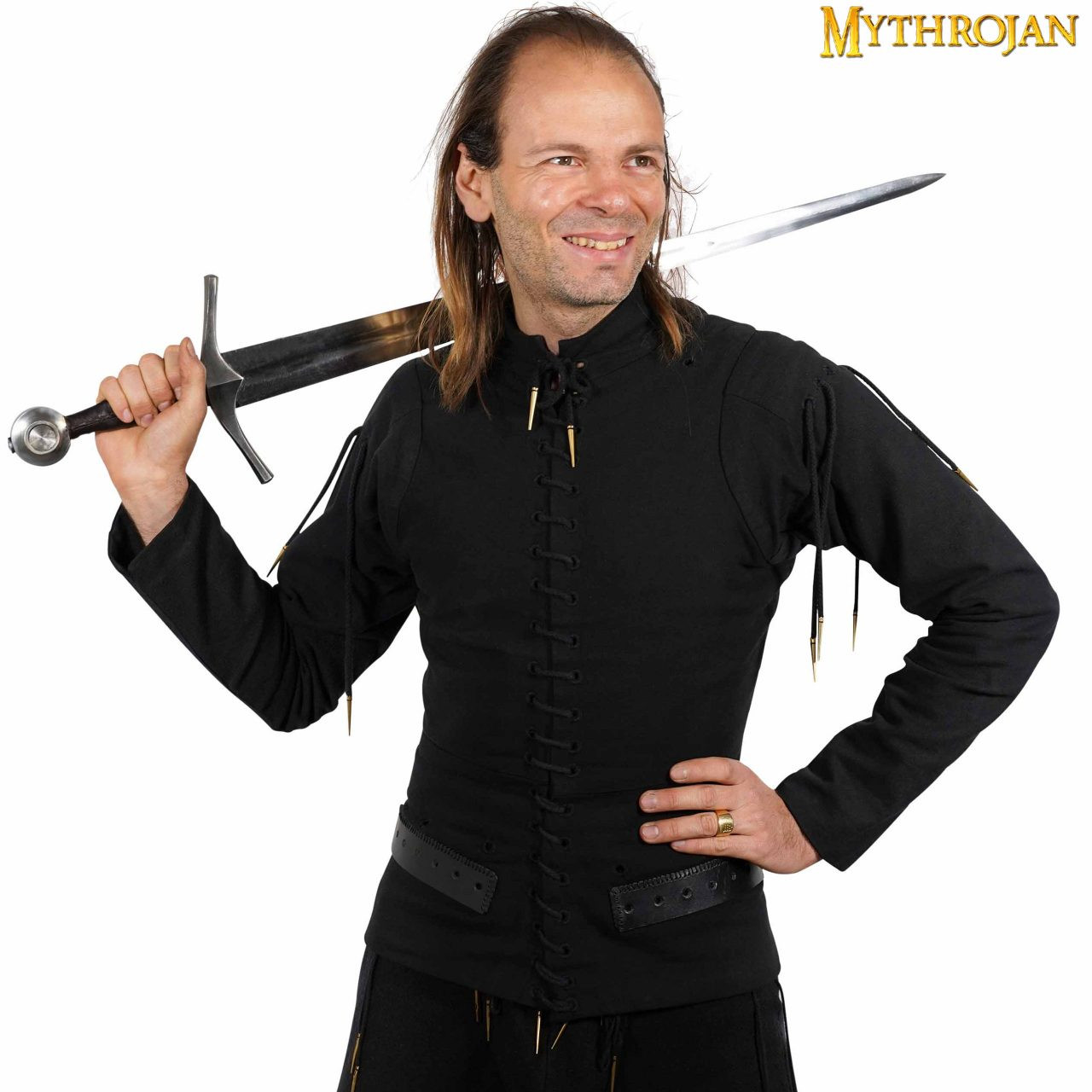 Chaqueta medieval con cordones para hombre en negro