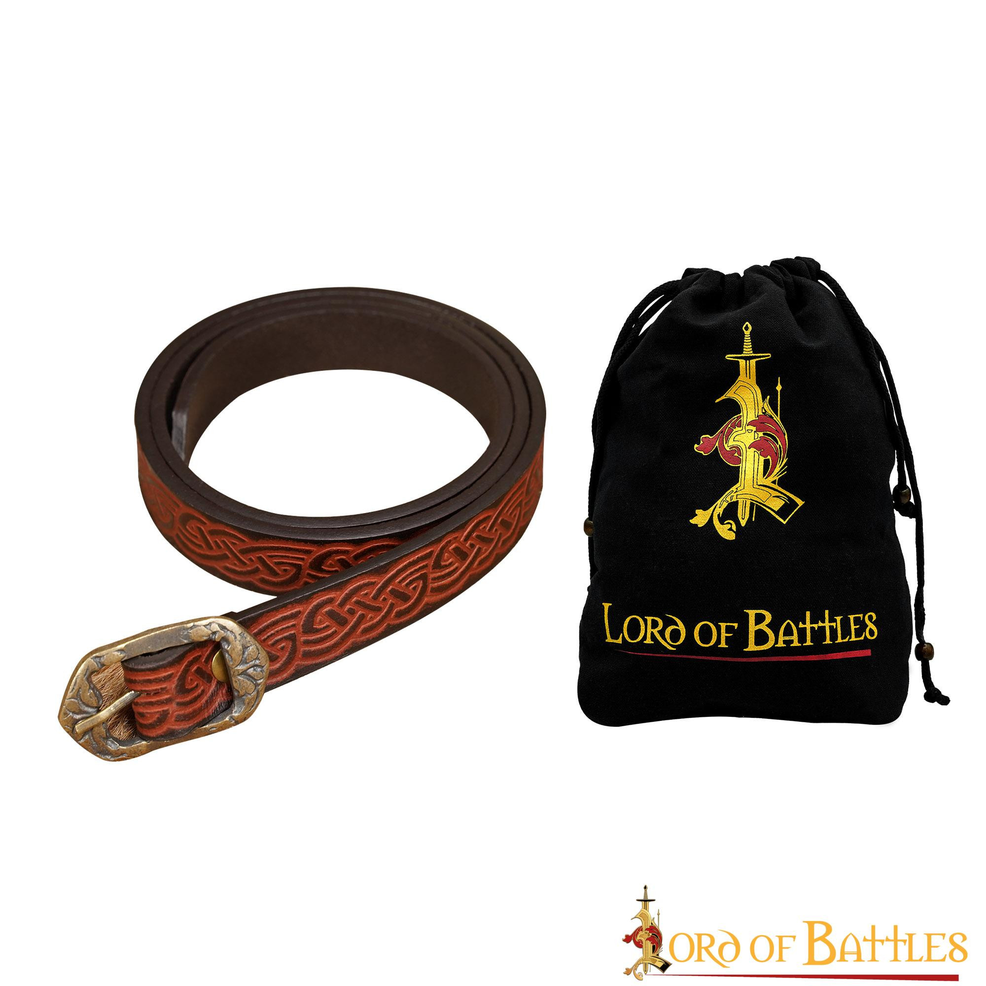 Cinturón medieval cuero nudos celtas en relieve