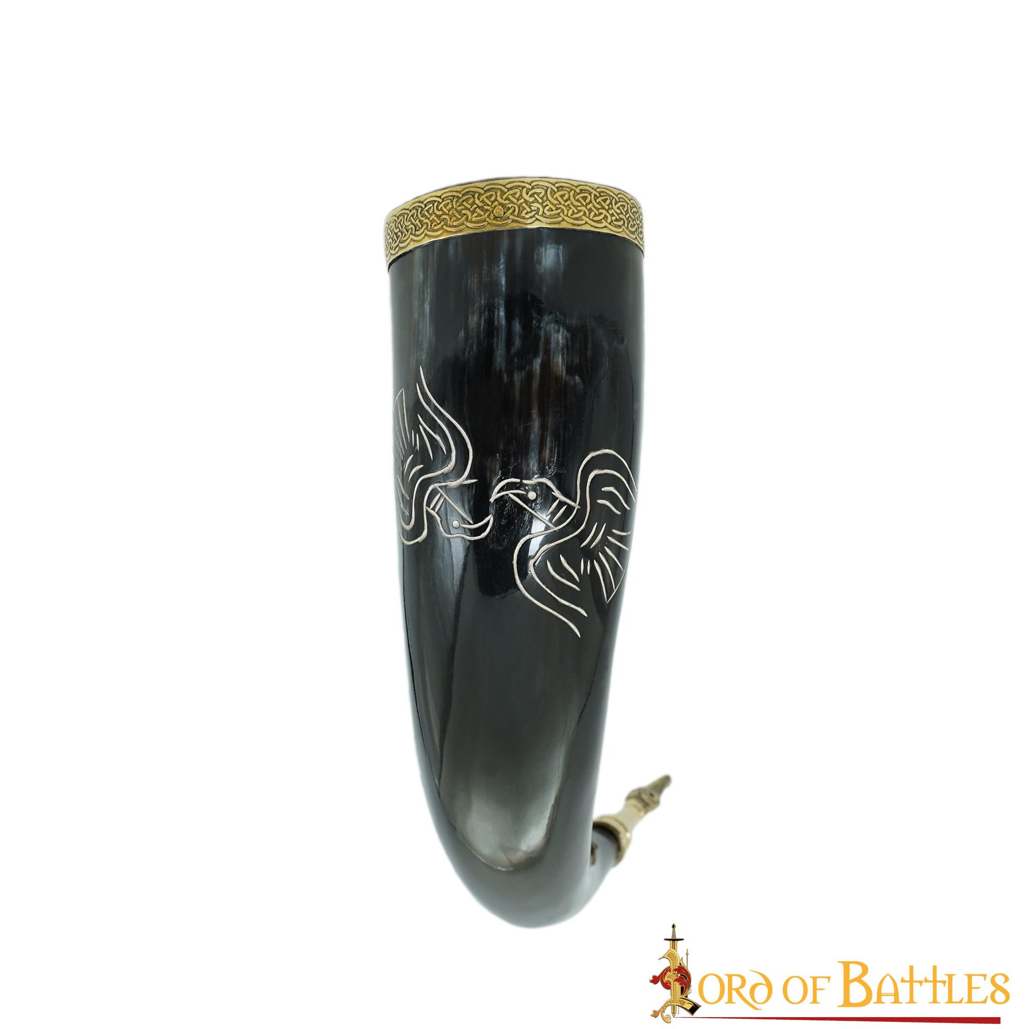 Cuerno vikingo para beber modelo Cuervos gemelos