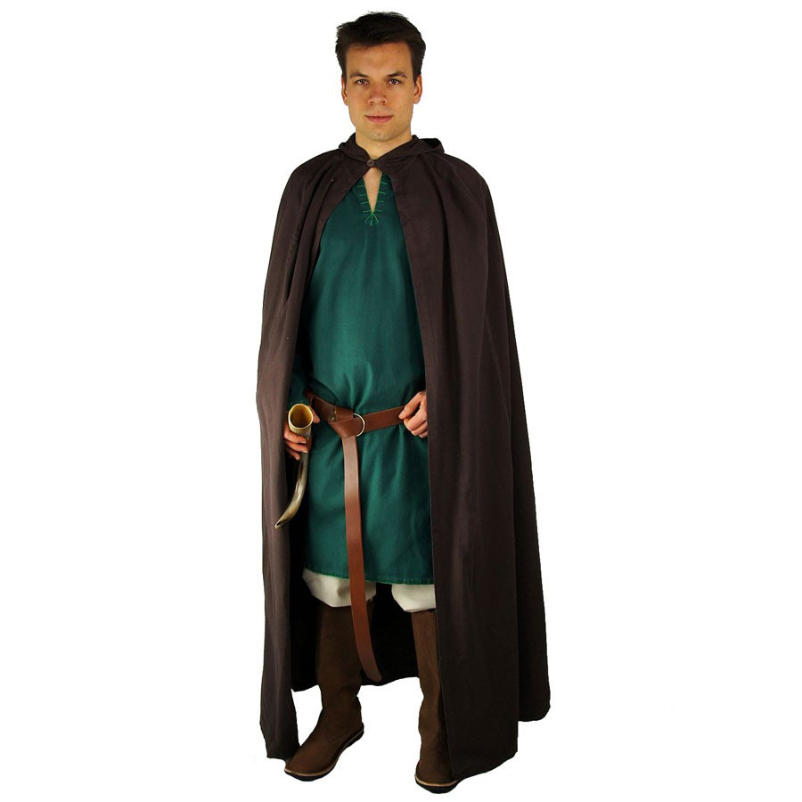 Capa medieval marrón oscuro larga