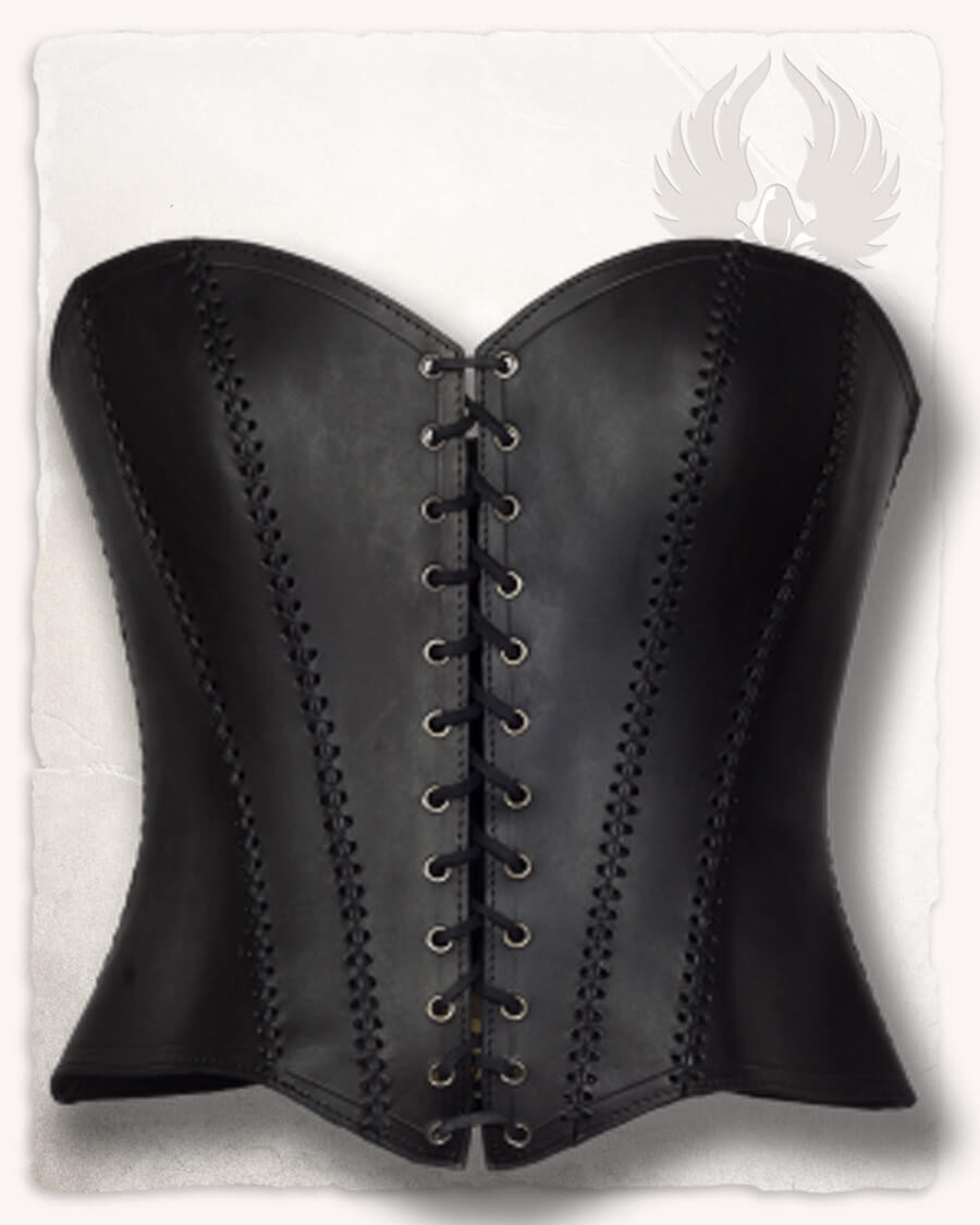 Corpiño medieval cuero modelo Tamara, negro