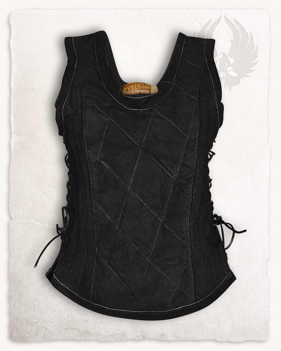 Corpiño medieval cuero modelo Lucy, negro