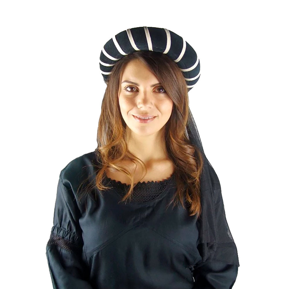 Tocado medieval para mujer, negro-crema