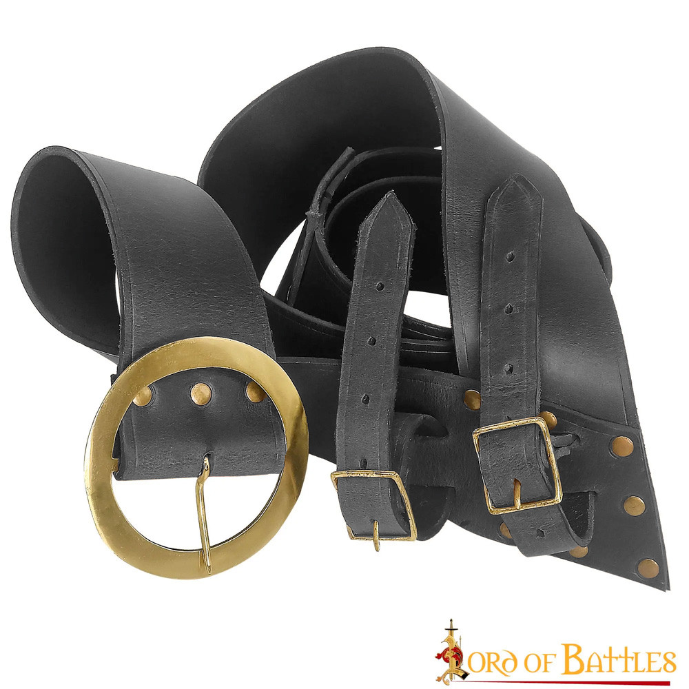 Tahalí con cinturón para espadas en cuero negro