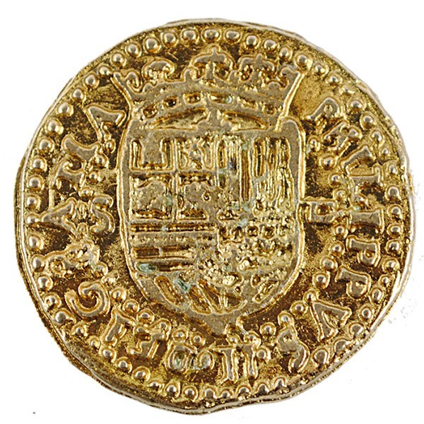 Moneda 2 Escudos dorada, 3 cms.