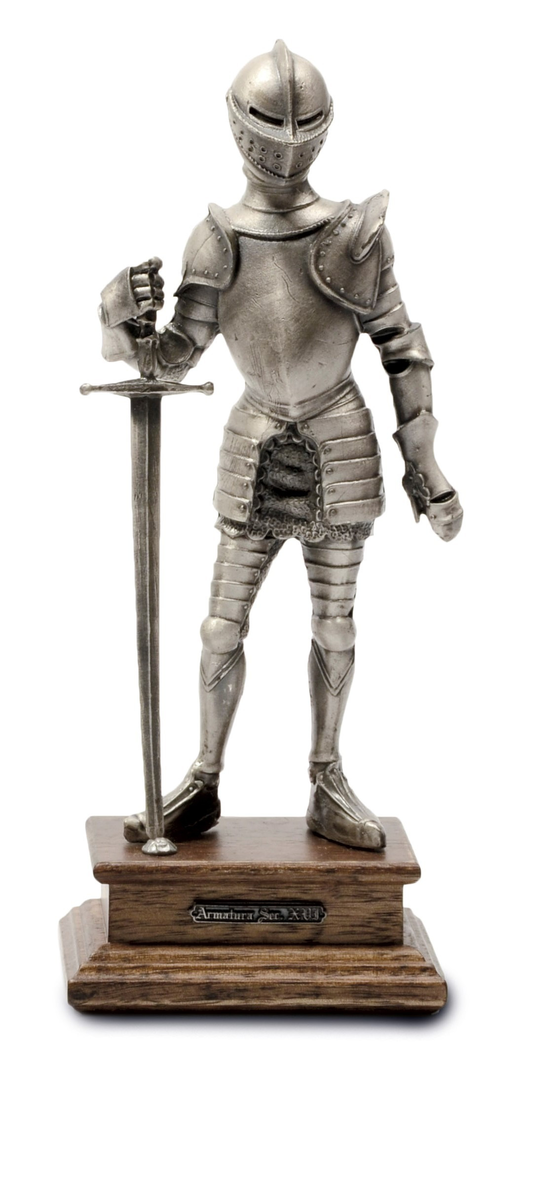 Miniatura armadura guerrero medieval con espada, 23 cm.