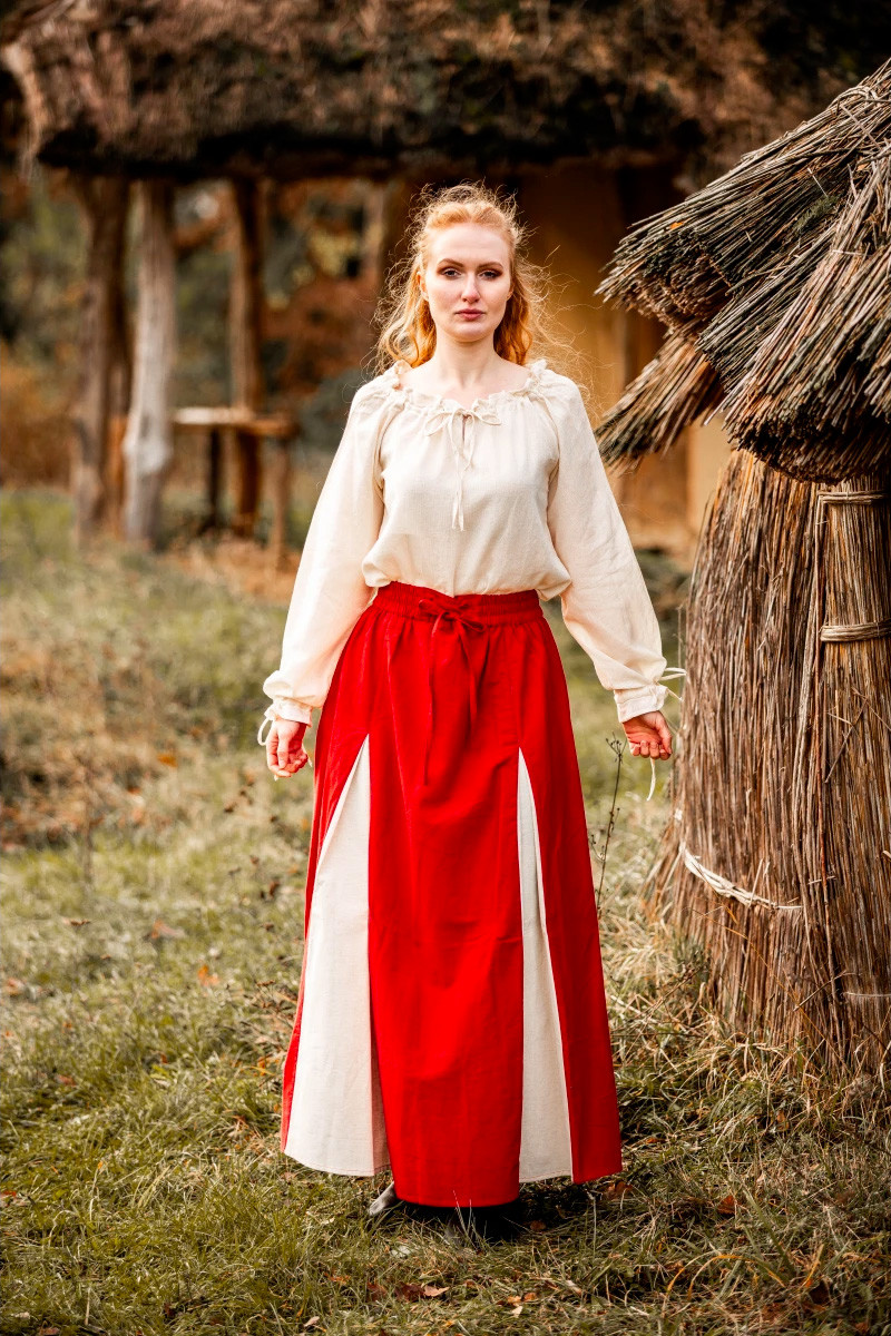 Falda medieval modelo Isabella, rojo-natural