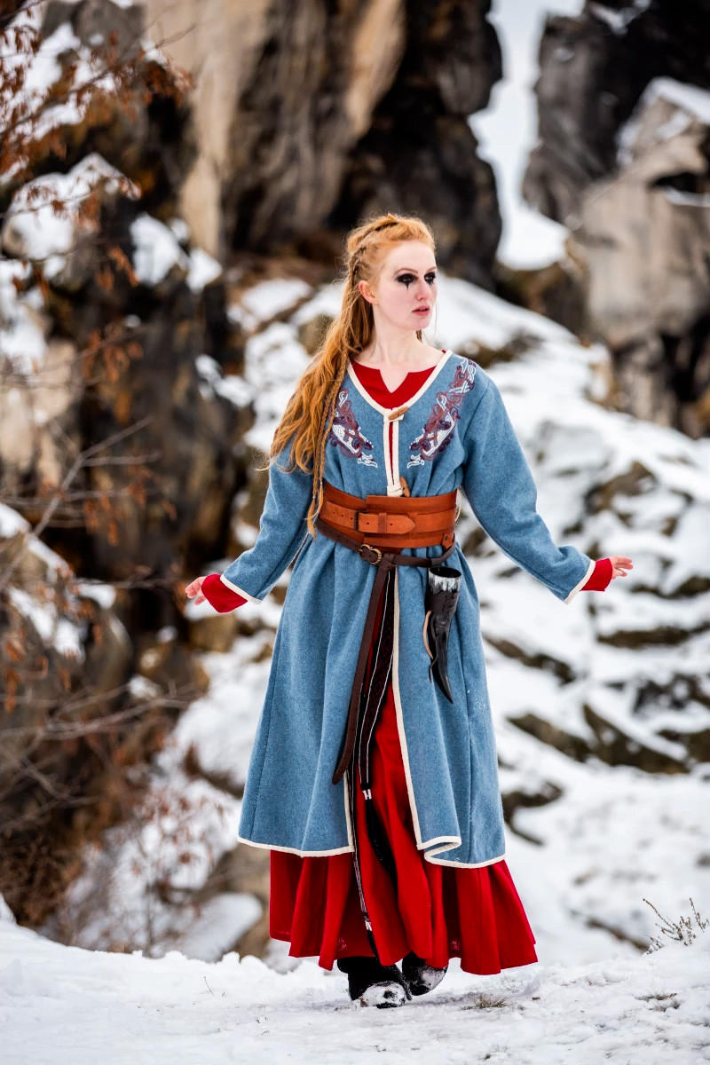 Abrigo vikingo para mujer modelo Birka Skadi, azul