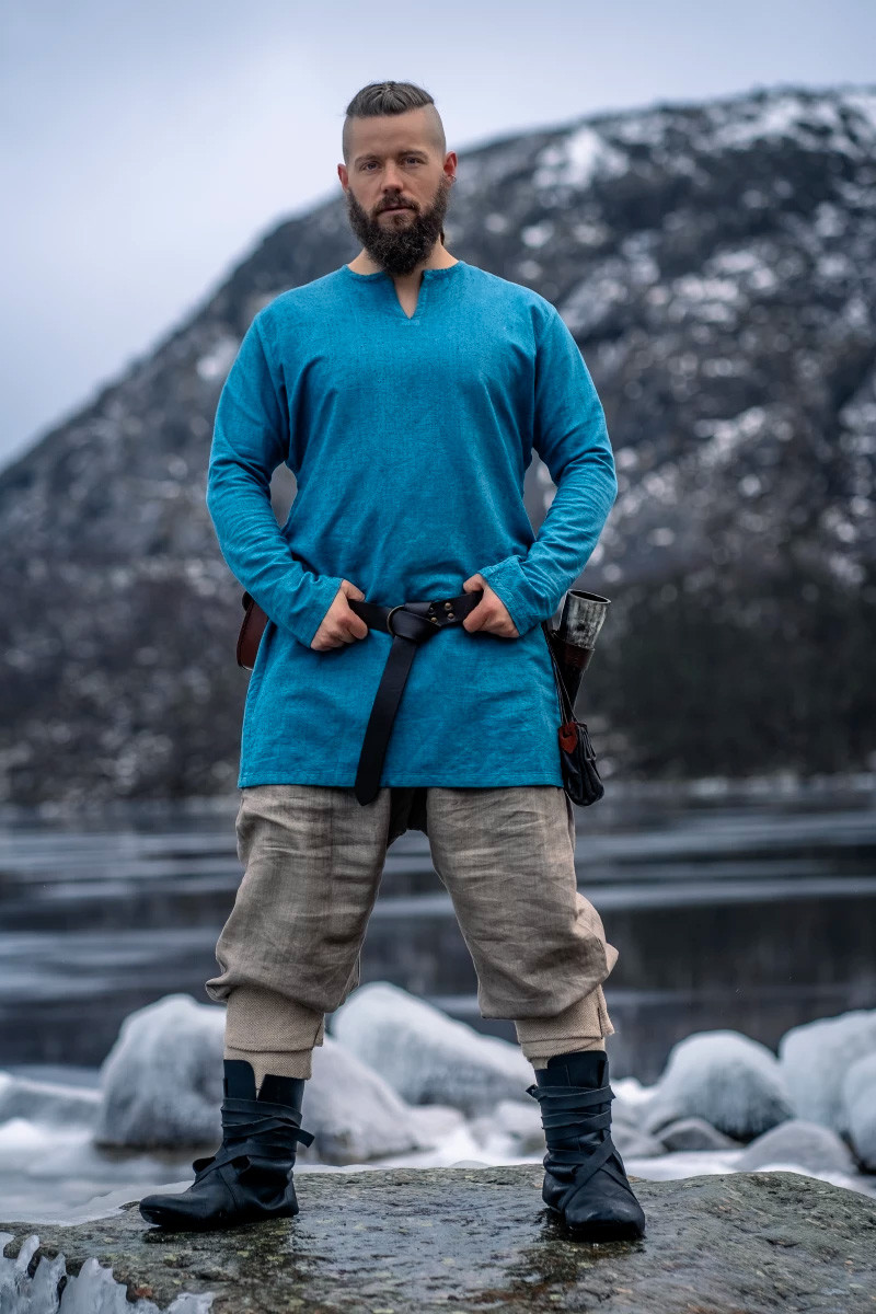 Túnica de lino Vikinga modelo Ragnar, color azul