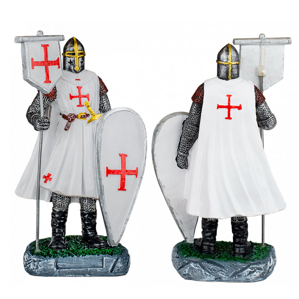 Miniatura caballero templario con estandarte y escudo (18 cm.)