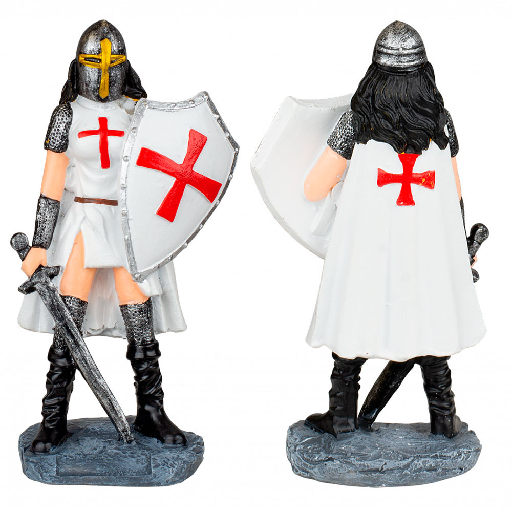 Miniatura mujer templaria con casco, escudo y espada (8 cm.)