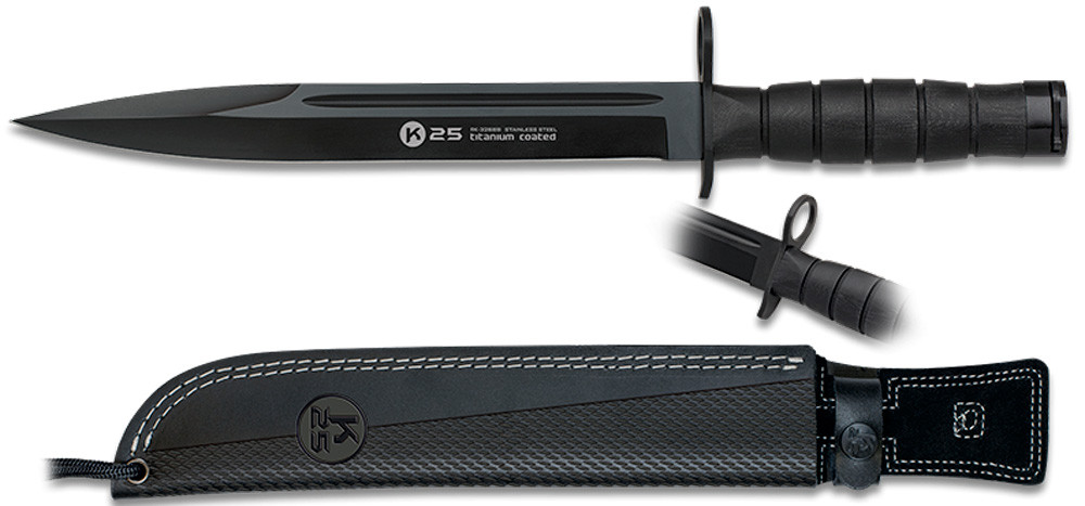 Cuchillo bayoneta marca K25 hoja negra (39 cm.)
