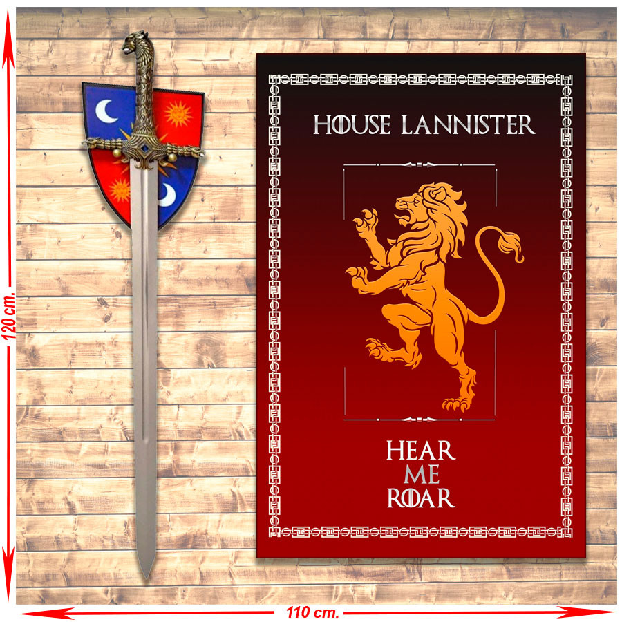 Pack estandarte + Espada Guardajuramentos Jamie Lannister, Juego de Tronos